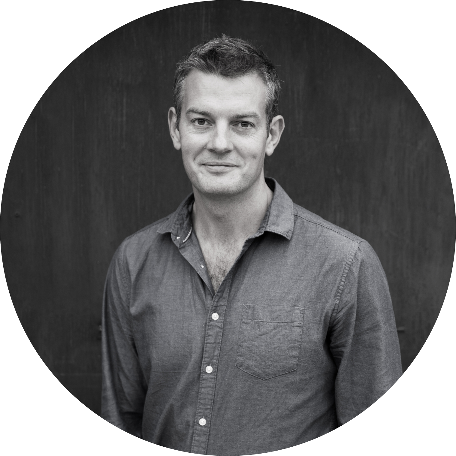 Black and white portrait of man in casual shirt