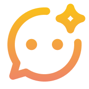 Orange and yellow gradient icon of a chat bubble with AI sparkle