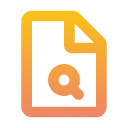 Orange and yellow gradient icon of a document with magnifying glass