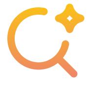 Magnifying glass with sparkle icon in orange gradient