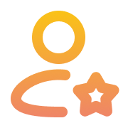 Orange and yellow gradient icon of a user profile with star badge